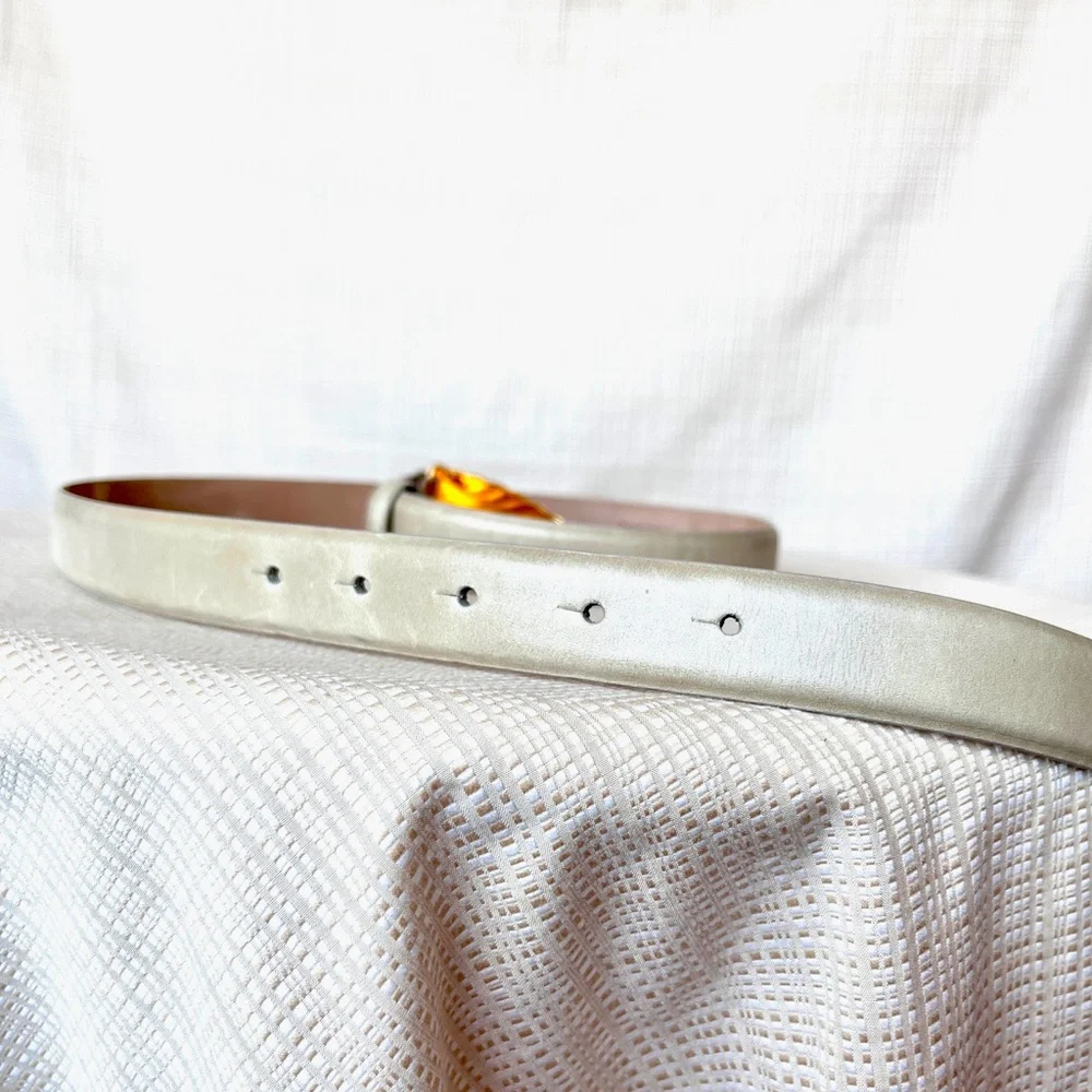 Vintage Rare Donna Karan Gold Shell Robert Lee Morris Buckle Leather Belt 90s